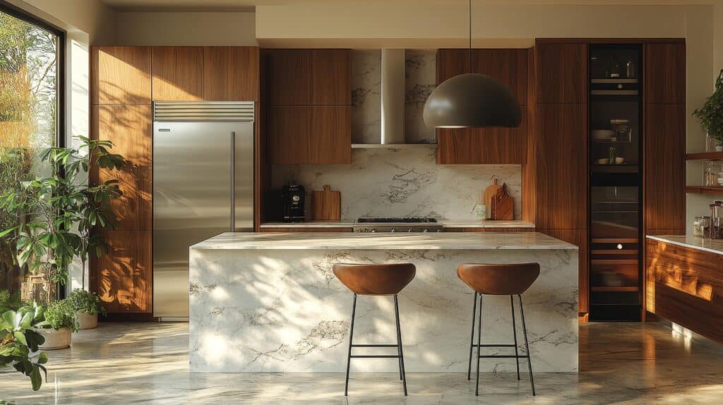 Modern Minimalist Kitchen Design with Wooden Accents – Generative AI